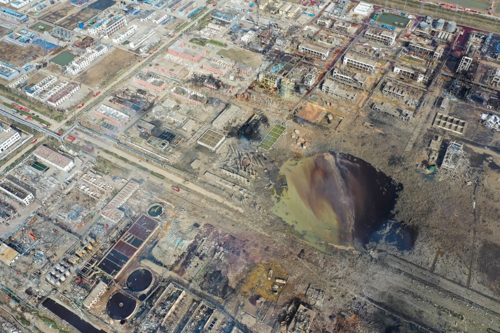 Steel factories and chemical plants are among the top soil polluters identified in the study. This site, in the eastern province of Jiangsu, shows the aftermath of a chemical plant explosion which last month killed dozens of people and left hundreds of others injured. Photo: Xinhua