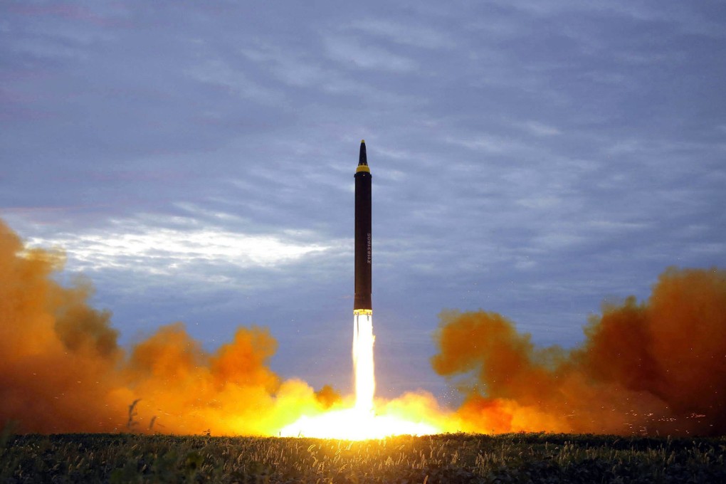 An August 29, 2017 file photo shows what was said to be the test launch of a Hwasong-12 intermediate range missile in Pyongyang, North Korea. Photo: AP/Korea News Service