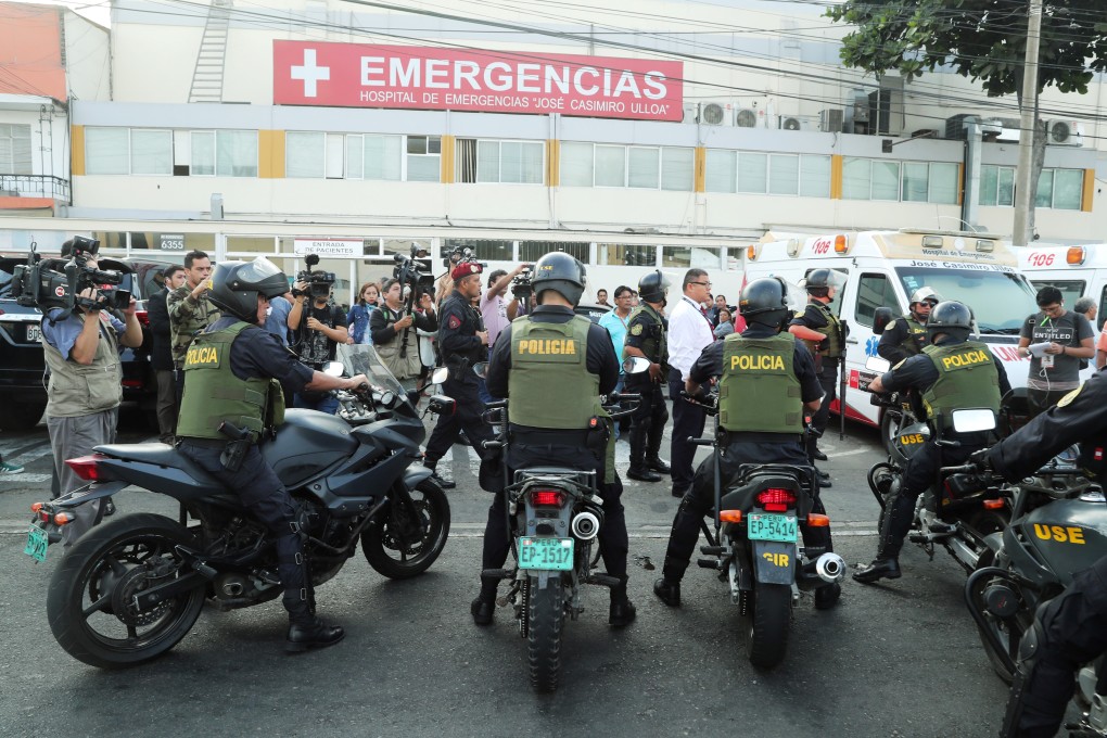 Police arrives outside a hospital in Lima where former Peruvian president Alan Garcia was taken after he attempted suicide. Photo: Reuters