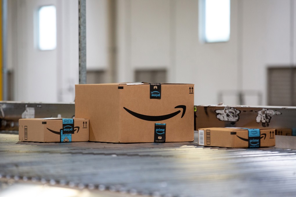 Packages move along a conveyor belt at the Amazon.com fulfilment centre in Robbinsville, New Jersey. Photo: Bloomberg/Bess Adler.