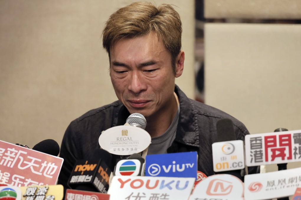 Hong Kong singer Andy Hui, husband of Canto-pop superstar Sammi Cheng Sau-man, offered a teary public apology after a video was published that purported to show him being intimate with TVB actress Jacqueline Wong. Photo: AP