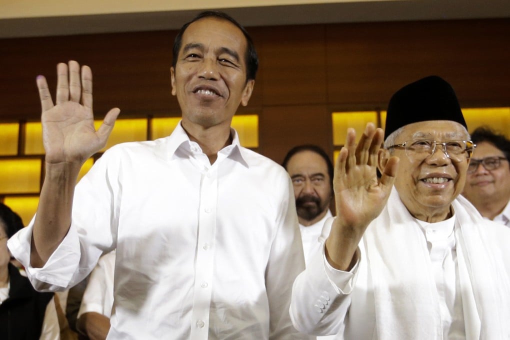 Incumbent Indonesian President Joko Widodo, left, and his running mate Ma’ruf Amin. Photo: AP
