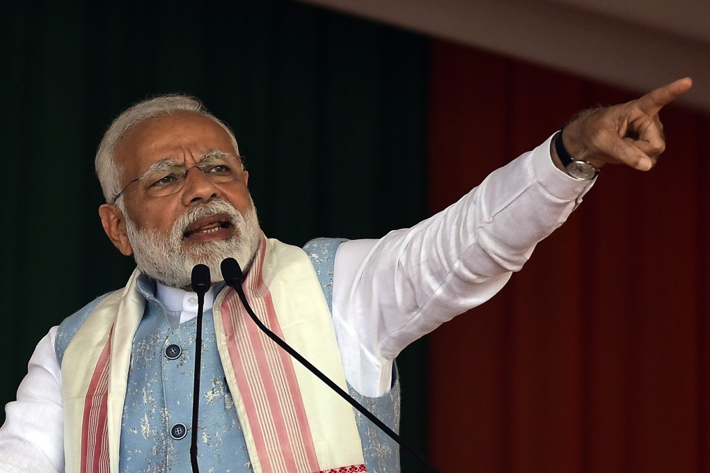 Indian Prime Minister Narendra Modi addresses a rally in February. As India votes to elect its new government, opposition leaders have accused Modi of focusing on virulent nationalism after a terror attack on uniformed forces, as a ploy to divert attention from economic missteps and job losses. Photo: EPA