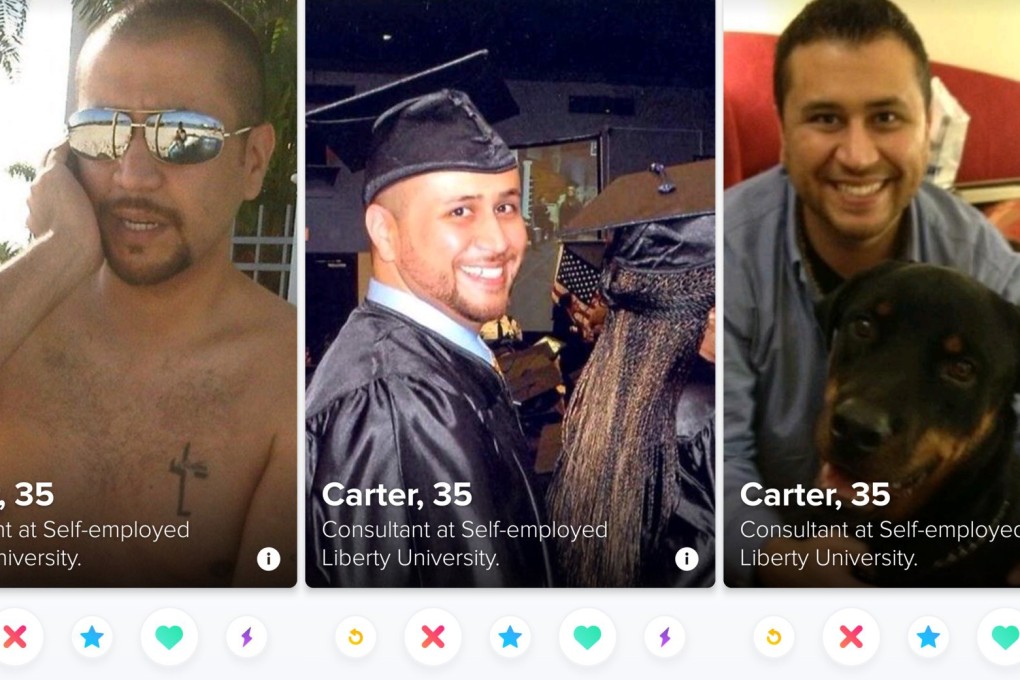 Tinder screen grabs showing photos posted by George Zimmerman. Photo: Tinder/Creative Loafing Tampa Bay