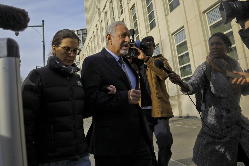 Clare Bronfman leaving court with her lawyer Mark Geragos on March 27, 2019. Photo: AP