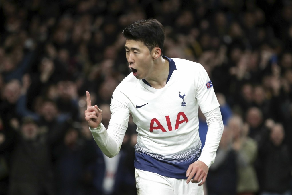 Tottenham Hotspur's Son Heung-min celebrates scoring against Manchester City in the Uefa Champions League quarter-final first leg. Photo: AP