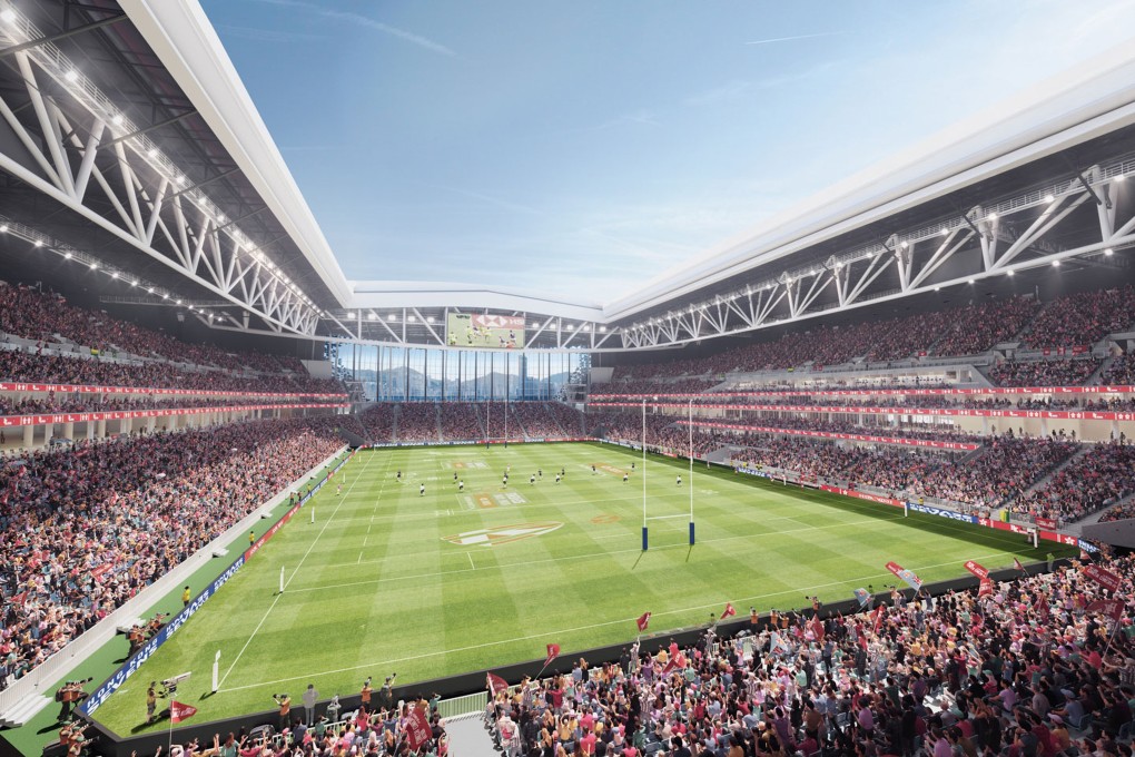 The main stadium with the infinity edge above the south stand looking out on to Victoria Harbour. Photo: Kai Tak Sports Park