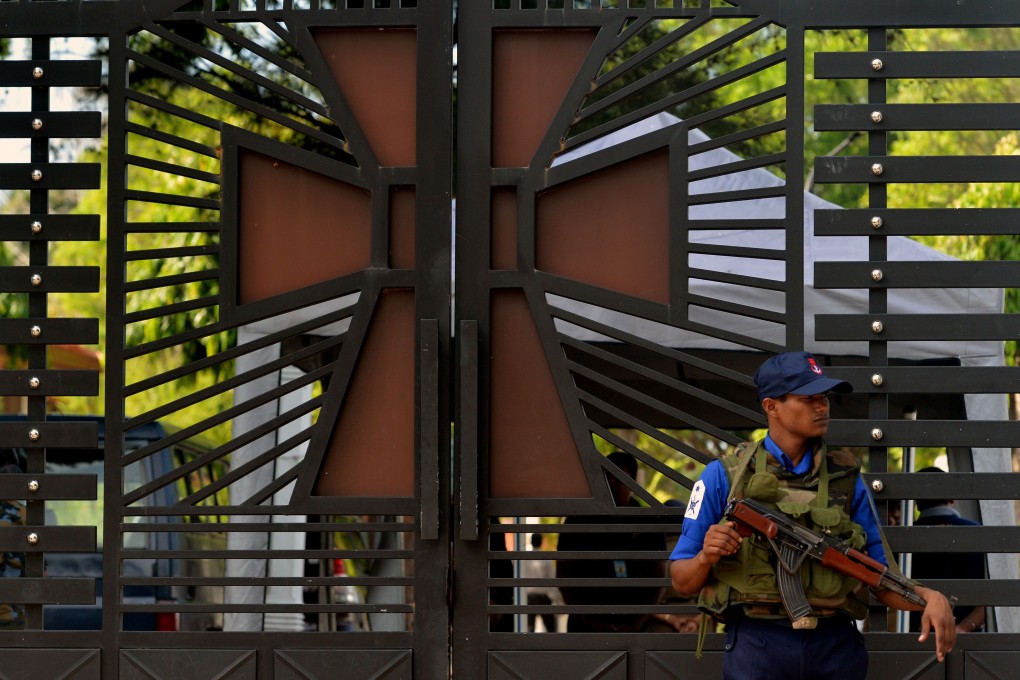 A soldier stands guard outside St Sebastian's Church in Negombo on Tuesday, two days after a series of bomb blasts targeting churches and luxury hotels in Sri Lanka. Photo: AFP