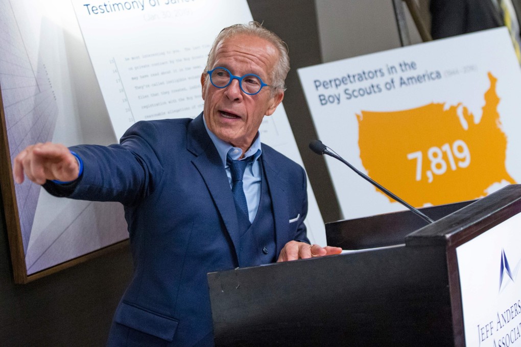 Lawyer Jeff Anderson speaks at a press conference on Tuesday on allegations of child abuse against the Boys Scouts of America. Photo: AFP