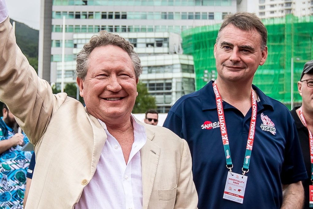 Andrew Forrest, pictured with HKRU chief executive Robbie McRobbie, before the first Global Rapid Rugby game in Hong Kong. Photo: Ike Li