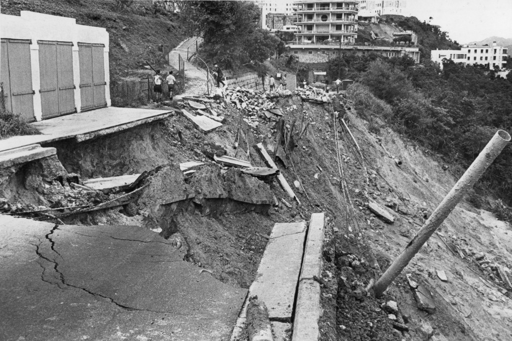 A section of Peak Road, near the junction of Magazine Gap Road and Stubbs Road, collapsed in June 1966. The government has launched a programme to prevent such incidents. Photo: Chan Yuen-man
