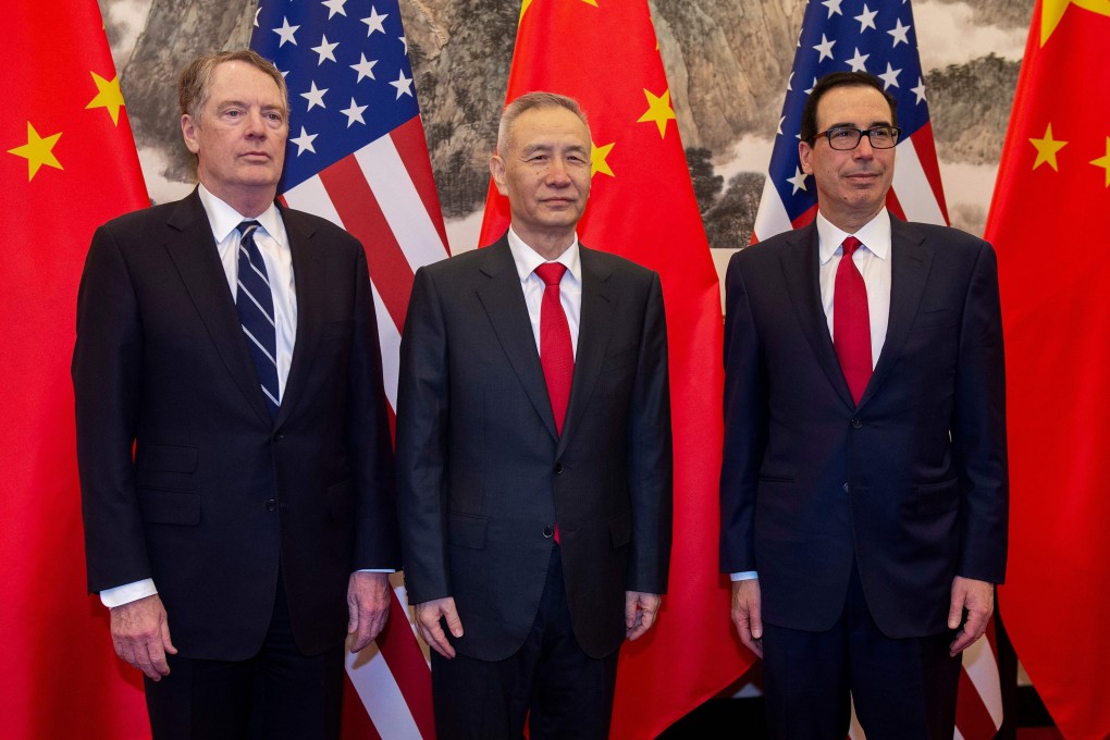 Chinese Vice-Premier Liu He is flanked by US Trade Representative Robert Lighthizer (left) and US Treasury Secretary Steven Mnuchin. Photo: AFP