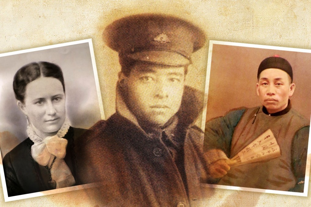 Private Fred Goon (centre), seen in a 1917 photo dated four days before he boarded a troop ship bound for Europe, and his parents, Elizabeth Johnson and Louey Fong Goon. Photos: SCMP graphic / Golden Dragon Museum / Courtesy Young family
