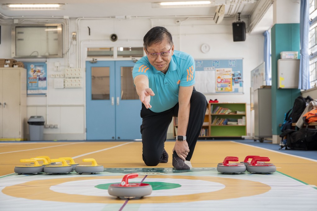 John Li demonstrates how to glide a FloorCurling stone on the lane.