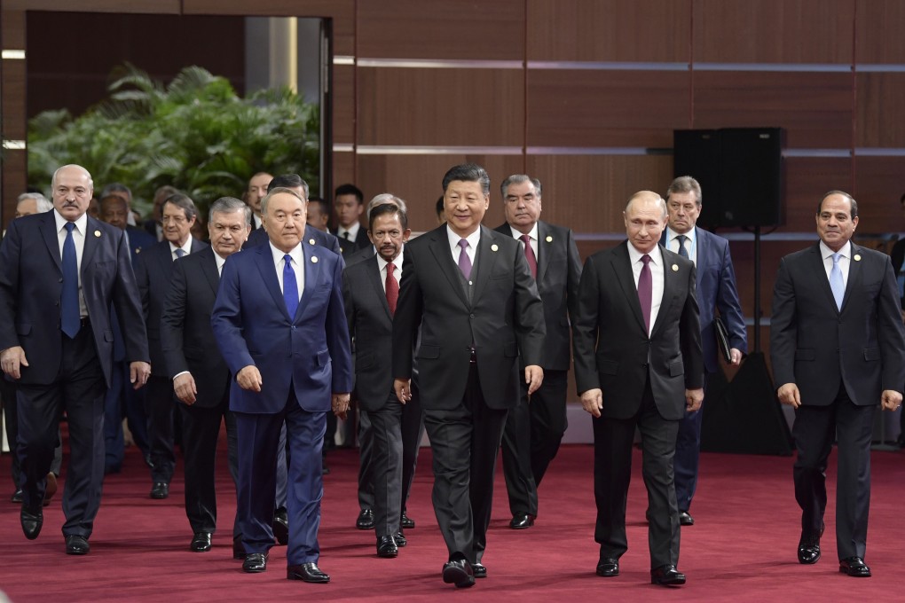 Chinese President Xi Jinping and foreign leaders during the opening ceremony of the second Belt and Road Forum in Beijing. Photo: Xinhua