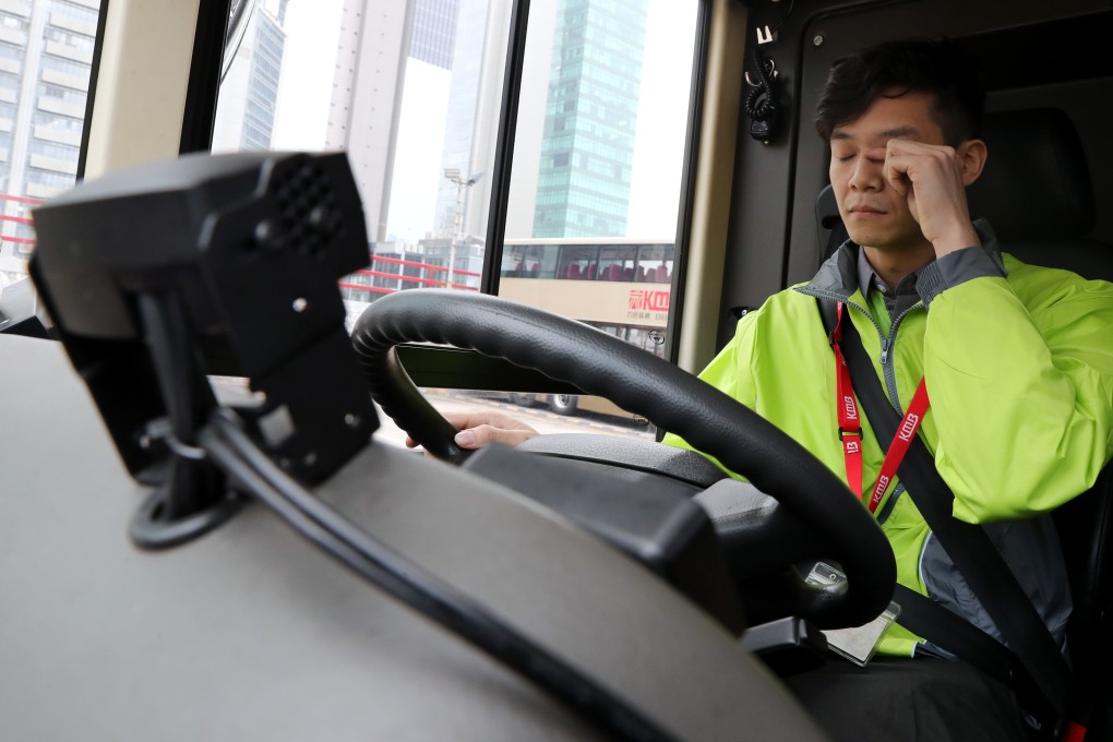 An anti-drowsiness device on the dashboard of a KMB bus at the Kowloon Bay depot.Photo: Winson Wong
