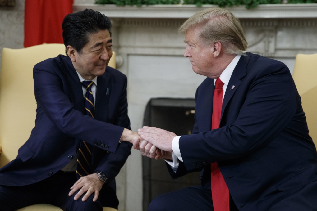 US President Donald Trump meets Japanese Prime Minister Shinzo Abe in the Oval Office on Friday. Photo: EPA-EFE