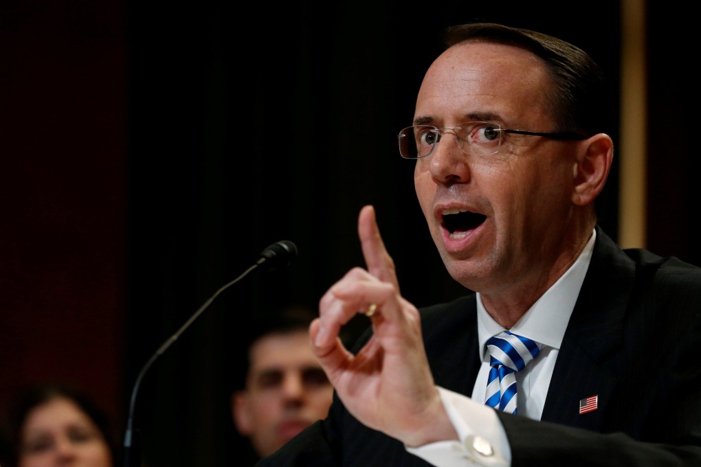 US Deputy Attorney General Rod Rosenstein testifies about the Justice Department's budget before a subcommittee hearing of the Senate Appropriations Committee in June 2017. Photo: Reuters