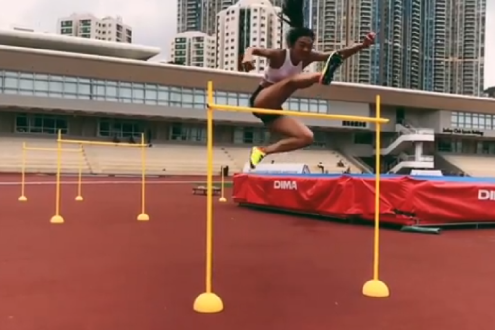 Cecilia Yeung records a video clip of her clearing huge hurdles in training. Photo: Facebook/ceciliayeung918
