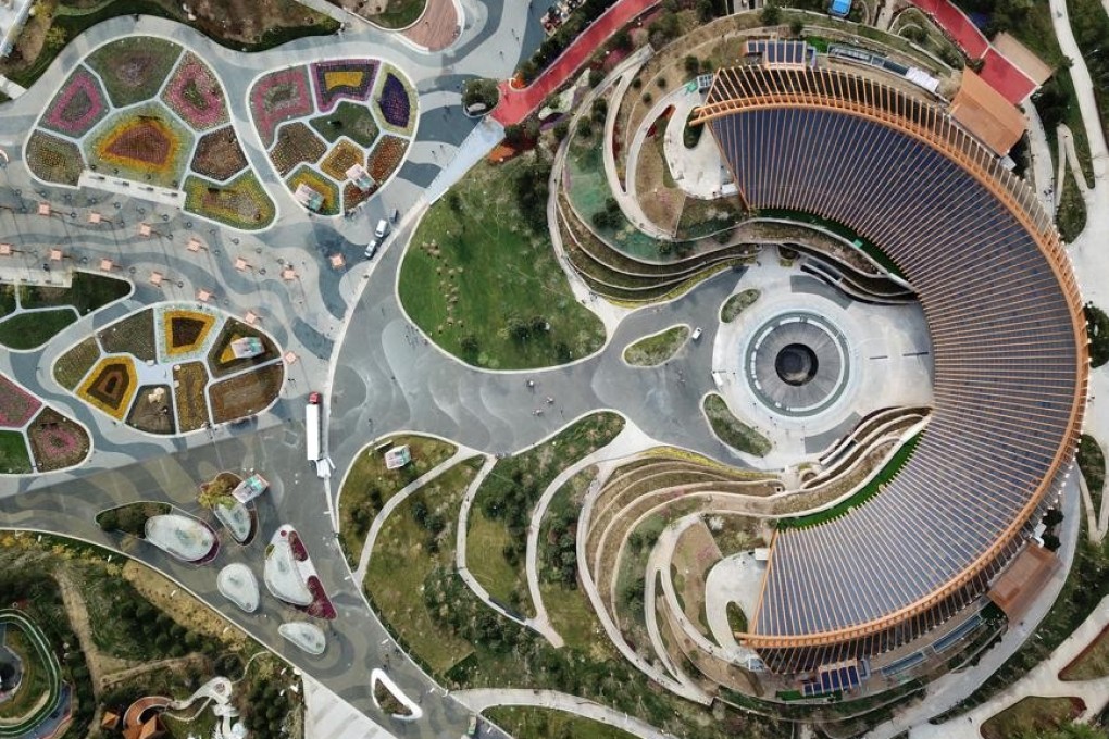 An aerial photo of the China Pavilion at the International Horticultural Exhibition in Beijing’s Yanqing district, in China. Photo: Xinhua