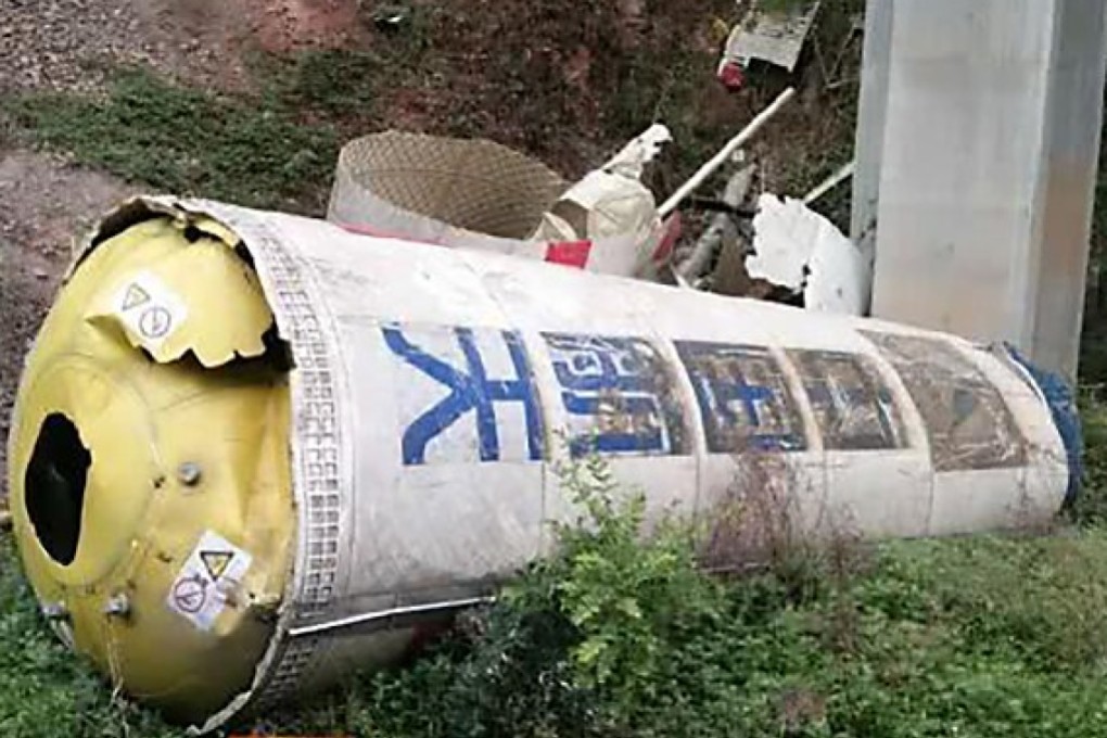 Debris from a rocket is reported to have fallen on Shanyang county in Shaanxi province on Tuesday. Photo: Weibo