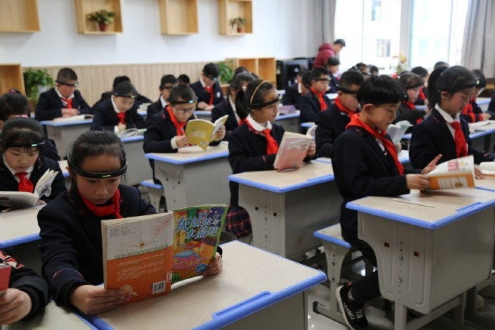 Chinese students use BrainCo headbands in class. Picture: Handout