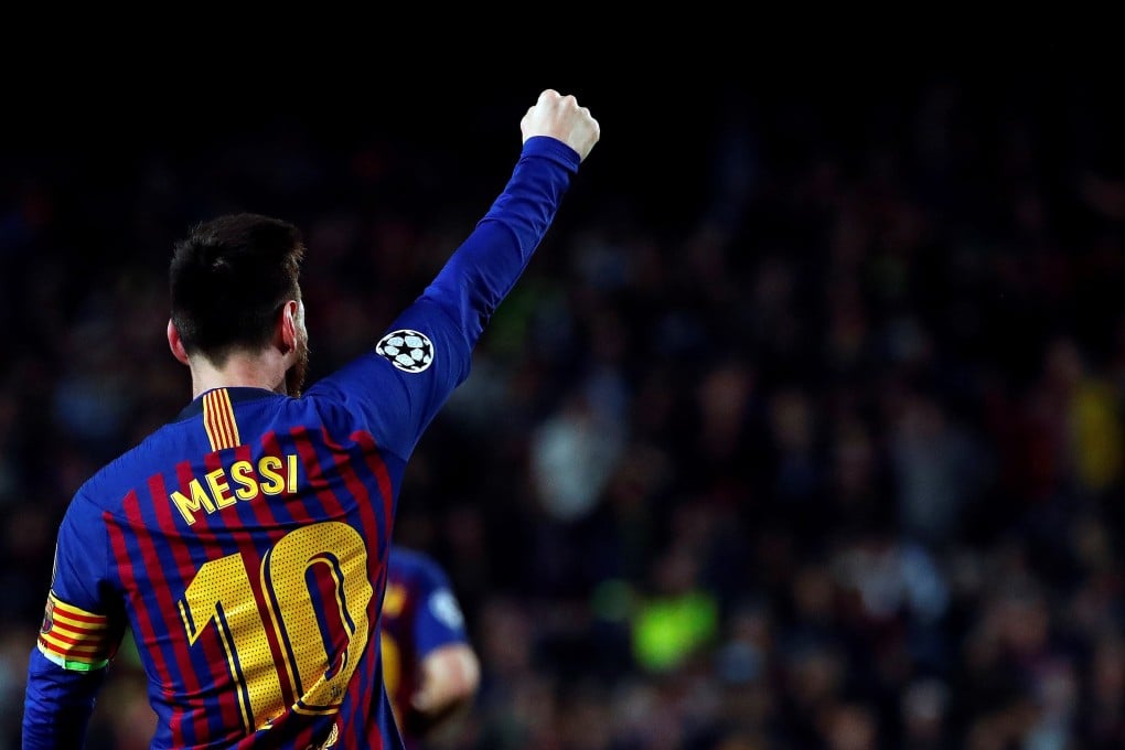 Barcelona's Leo Messi salutes the Camp Nou crowd after scoring. Photo: EPA