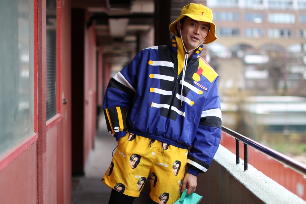 Yu Masui likes nothing better than mixing up styles. Here he pairs a Sankuanz T-shirt and Charles Jeffrey Loverboy jacket with Uniqlo, leggings and shorts found in a Bangkok night market. Hat is by Thai brand Smile Bangkok. Photo: Thomas Serre
