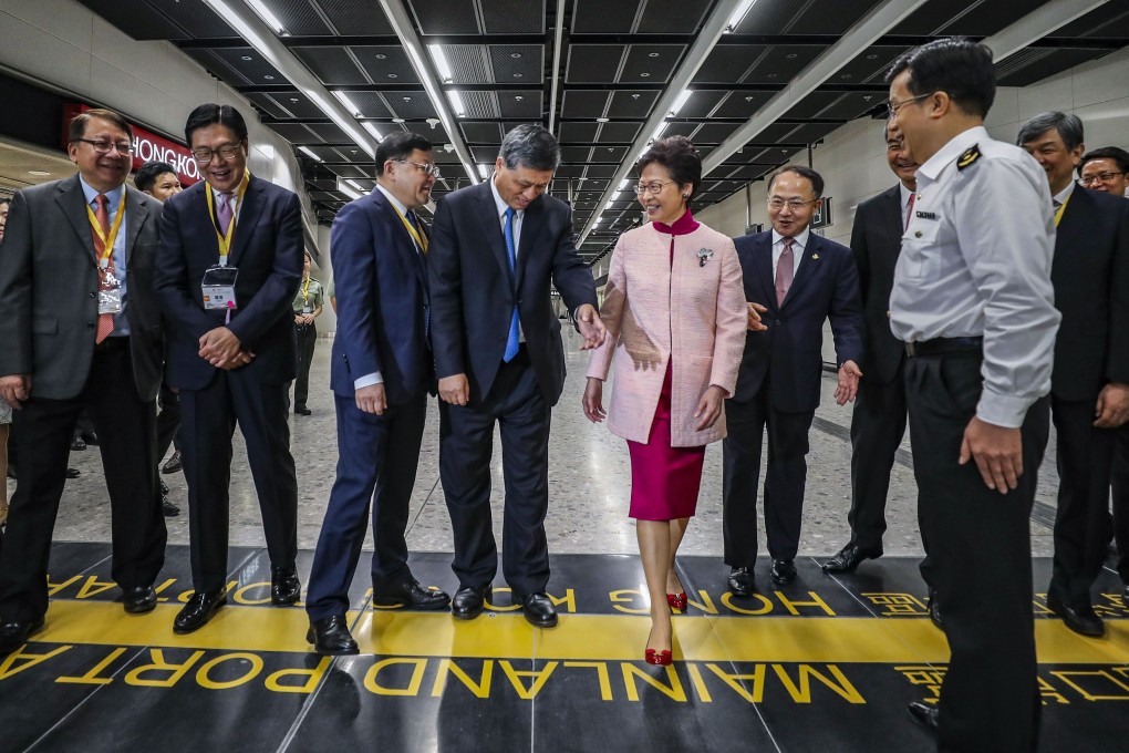 Chief Executive Carrie Lam attends the opening ceremony of the MTR’s high-speed railway to mainland China in September last year. Even though the MTR Corp is majority-owned by the government, and four senior officials and three retired senior officials sit on its board, officials have not been able to steer the corporation back to its original charter focused on providing public transport services for the overall benefit of the community. Photo: Edward Wong
