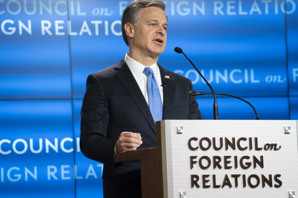 FBI director Christopher Wray speaks at the Council on Foreign Relations in Washington last Friday, at which he discussed threats to the US, including China’s “stealing innovation in any way it can”. Photo: Bloomberg