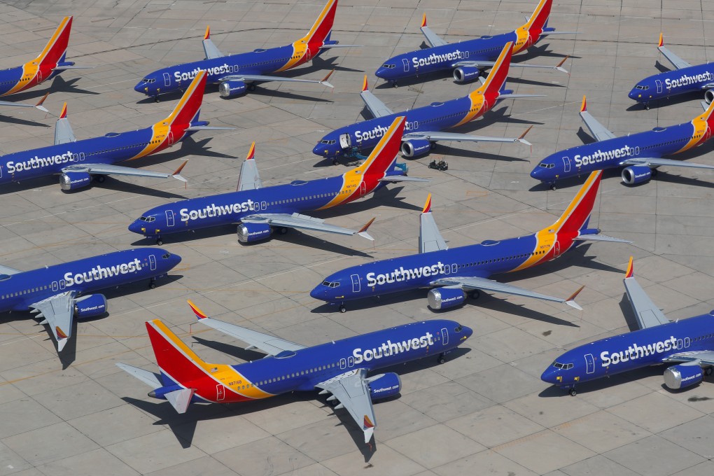A number of grounded Southwest Airlines Boeing 737 MAX 8 aircraft are shown parked at Victorville Airport in Victorville, California. Photo: Reuters