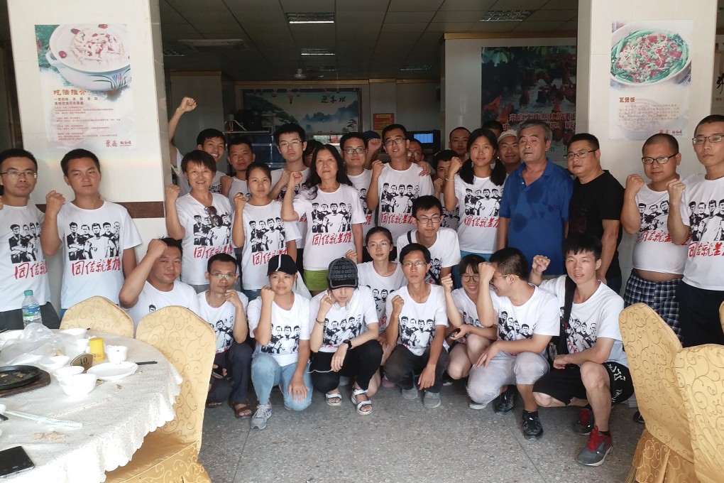 Student activists and supporters of the Jasic workers stage a protest in Shenzhen. Photo: SCMP