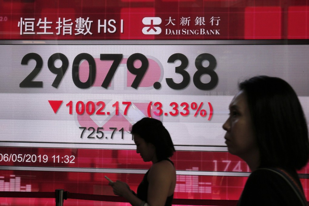 A display showing the share index at the Hong Kong stock exchange on Monday. Photo: AP