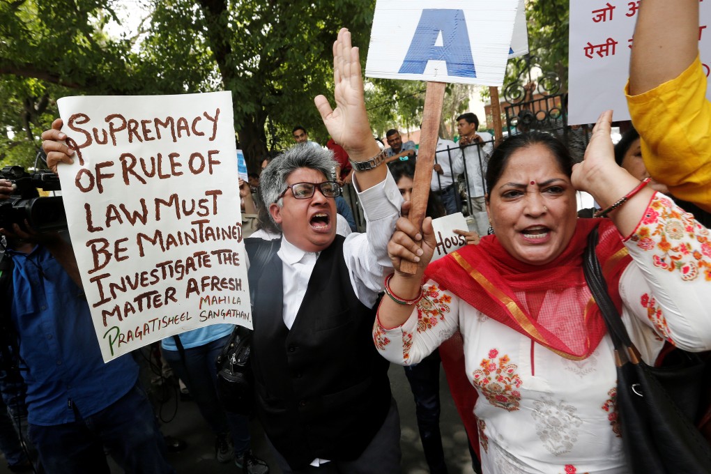 Demonstrators shout slogans during the protest outside the Supreme Court in New Delhi on May 7. Photo: Reuters