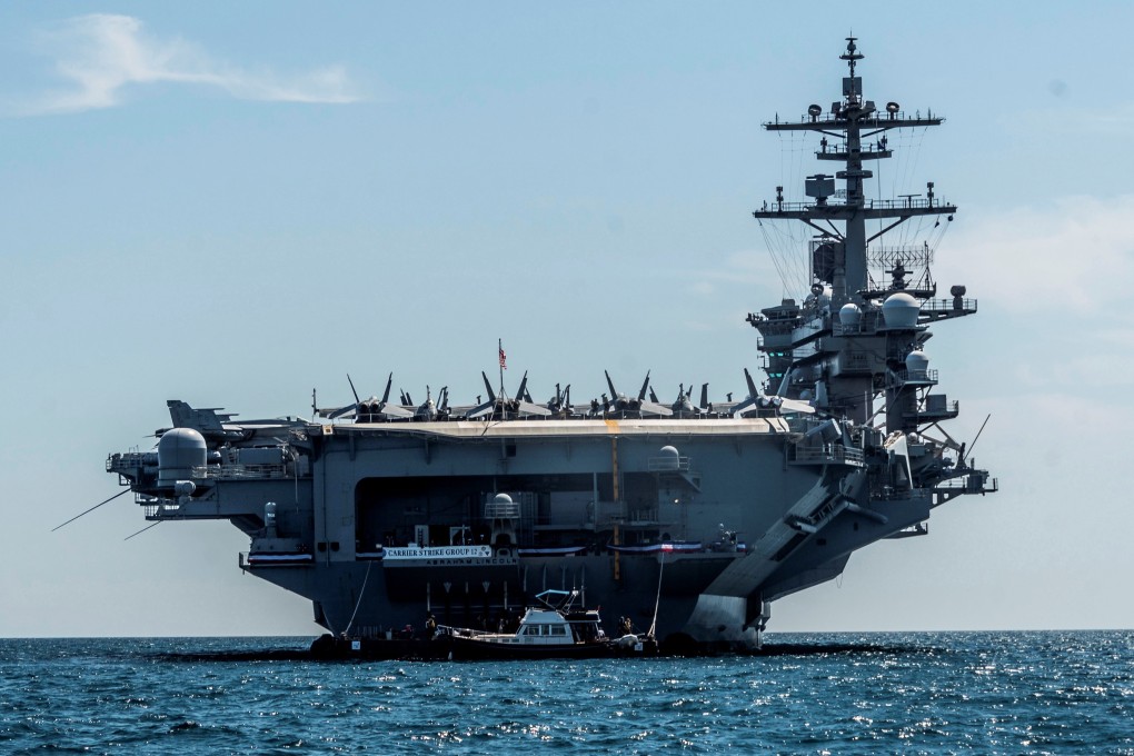 The USS Abraham Lincoln aircraft carrier during its visit to Palma Bay in the Balearic Islands, Spain on April 16. Photo: EPA-EFE