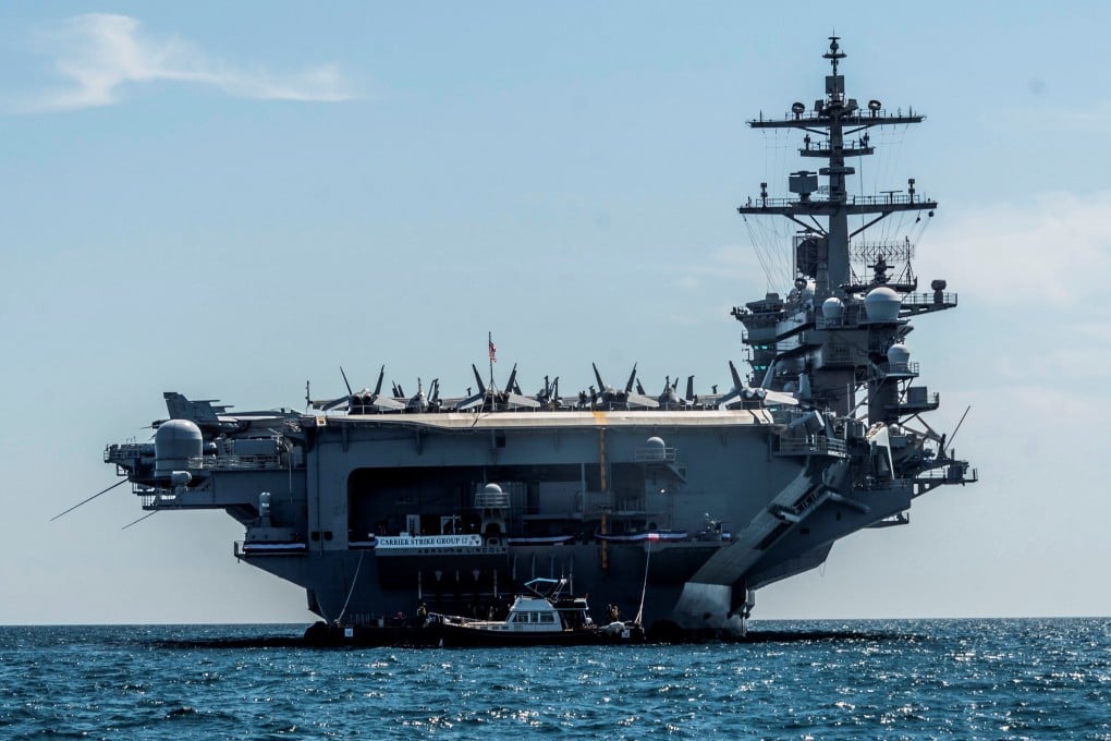 The USS Abraham Lincoln aircraft carrier during its visit to Palma Bay in the Balearic Islands, Spain on April 16. Photo: EPA-EFE
