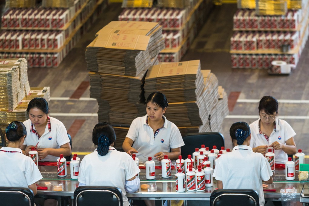 Bottles of Moutai baijiu at the Kweichow Moutai distillery in Renhuai in Guizhou province on Thursday, August 19, 2017. Photo: EPA