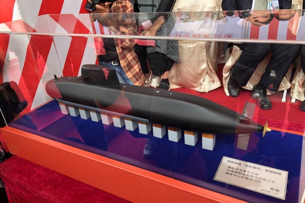 A model of Taiwan’s planned home-built submarine, unveiled on Thursday. Photo: CNA