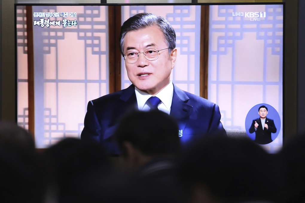 A live broadcast of South Korean President Moon Jae-in during a TV talk show. Photo: AP