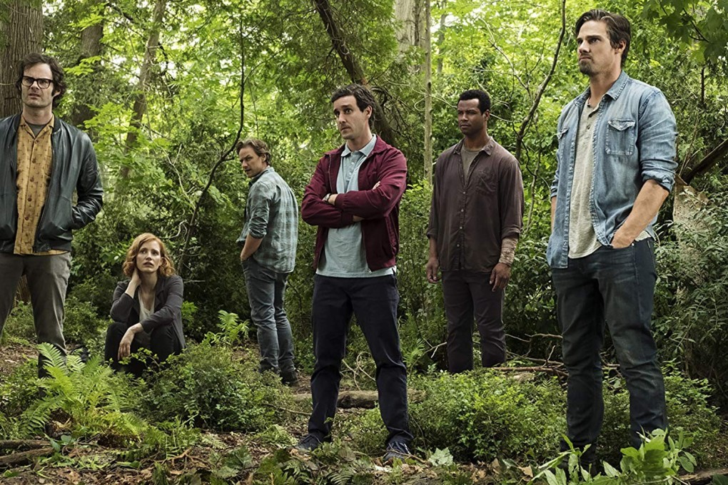 (From left) Bill Hader, Jessica Chastain, James McAvoy, James Ransone, Isaiah Mustafa and Jay Ryan in a still from It: Chapter Two.
