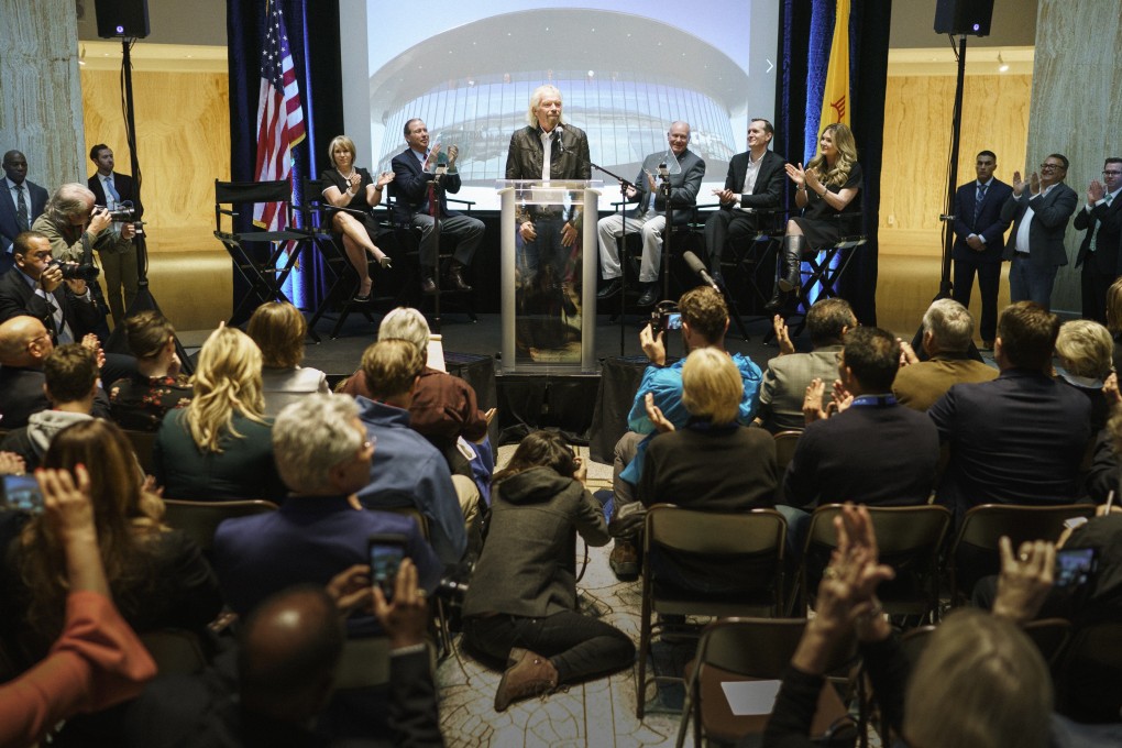 Virgin Galactic founder Richard Branson announcing the company’s move to New Mexico on Friday. Photo: AP