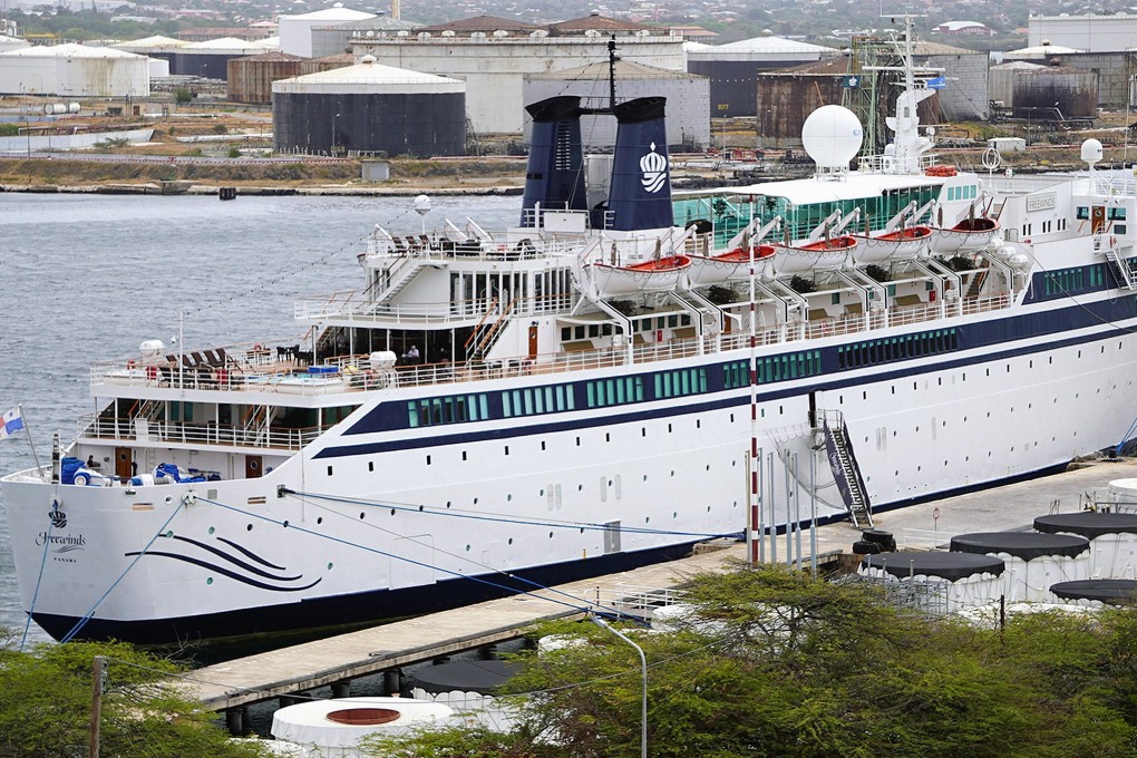 A 440-foot ship owned and operated by the Church of Scientology, SMV Freewinds, is docked under quarantine from a measles outbreak. Photo: Reuters