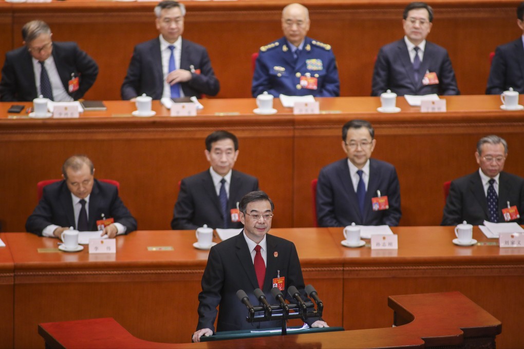 Zhou Qiang, chief justice and president of the Supreme People’s Court of China, presents his work report to the 13th National People’s Congress at the Great Hall of the People in Beijing on March 12, 2019. Photo: Simon Song