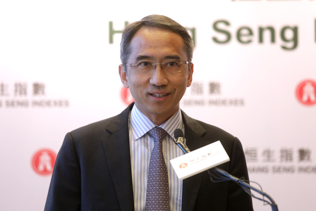 Vincent Kwan Wing-shing, CEO of Hang Seng Indexes Company, attends a press conference to announce the launch three new benchmarks, on Tuesday. Photo: Tory Ho