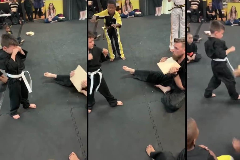 Phoenix Swonger perseveres at his martial arts class. Photo: Twitter/Claudia Swonger