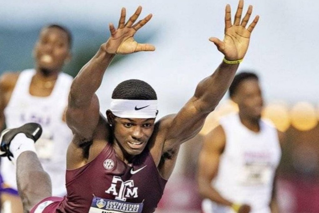 Infinite Tucker wins the 400m hurdles for Texas A&M at the SEC Championships. Photo: Wesley Hitt/Twitter