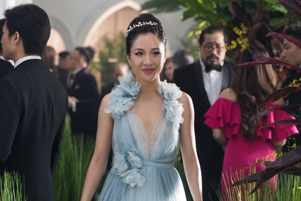 Constance Wu wearing the blue gown in Crazy Rich Asians. Photo: Warner Bros