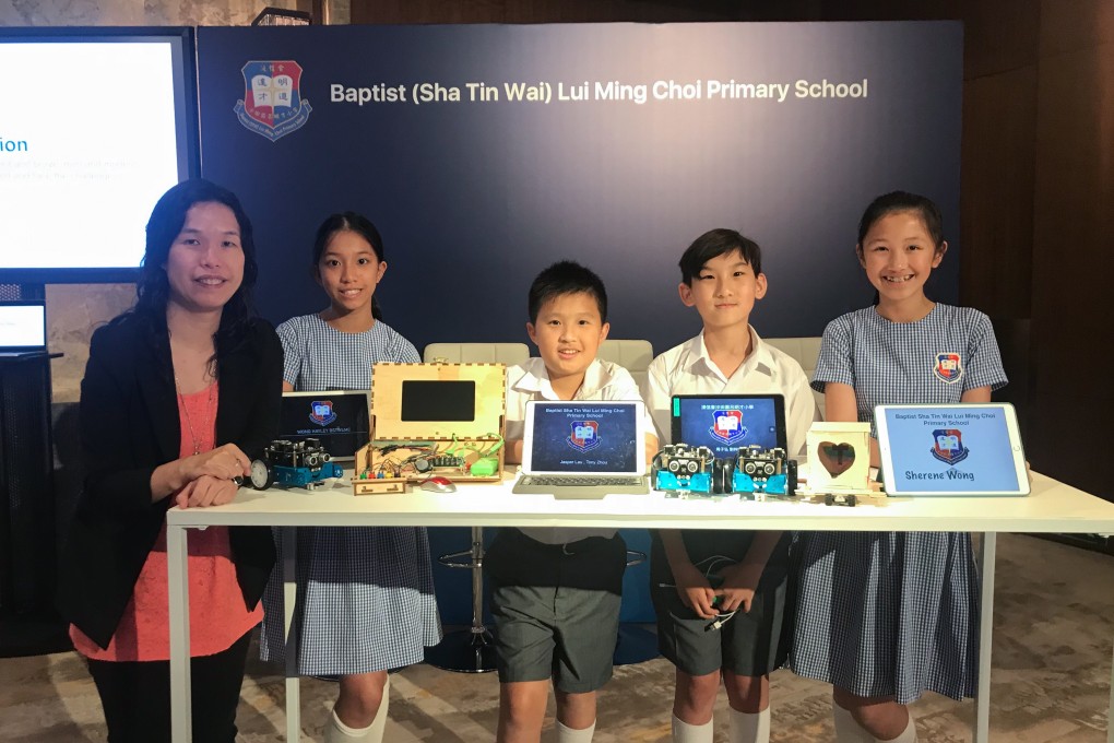 Teacher and students from Baptist (Sha Tin Wai) Lui Ming Choi Primary School at the Apple Education Summit. Photo: Michelle Wong