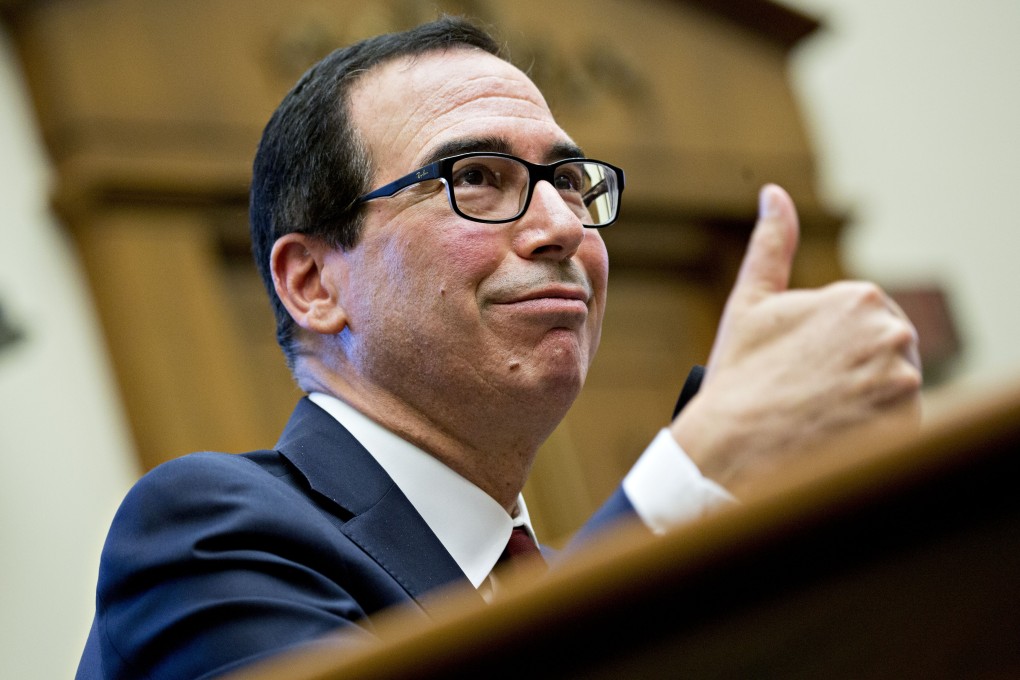 US Treasury Secretary Steven Mnuchin gives a thumbs up during a House Financial Services Committee hearing in Washington in April. Photo: Bloomberg