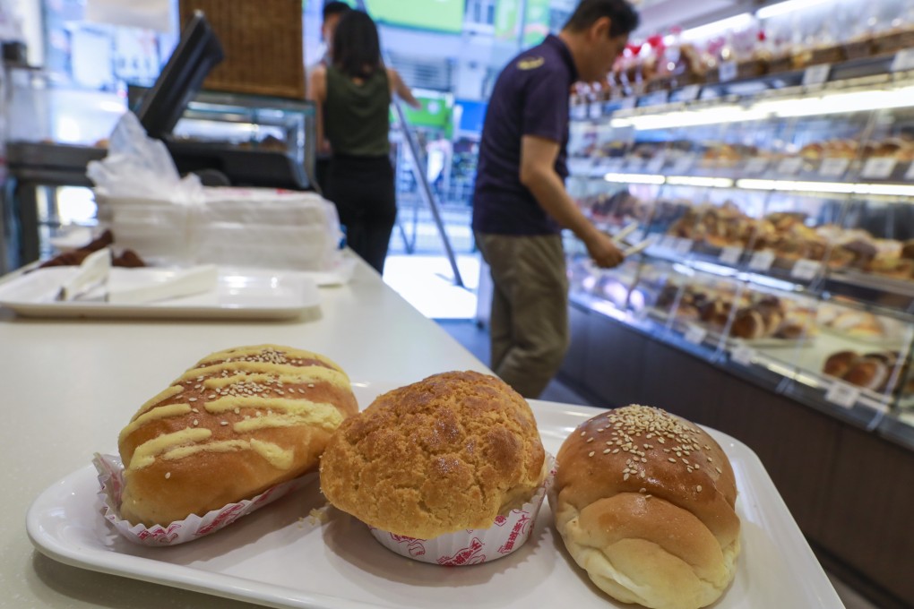 Popular breads in Hong Kong (from left) the cocktail bun, pineapple bun and piggy bun at Tin Lok Bakery in Wan Chai. Photo: May Tse